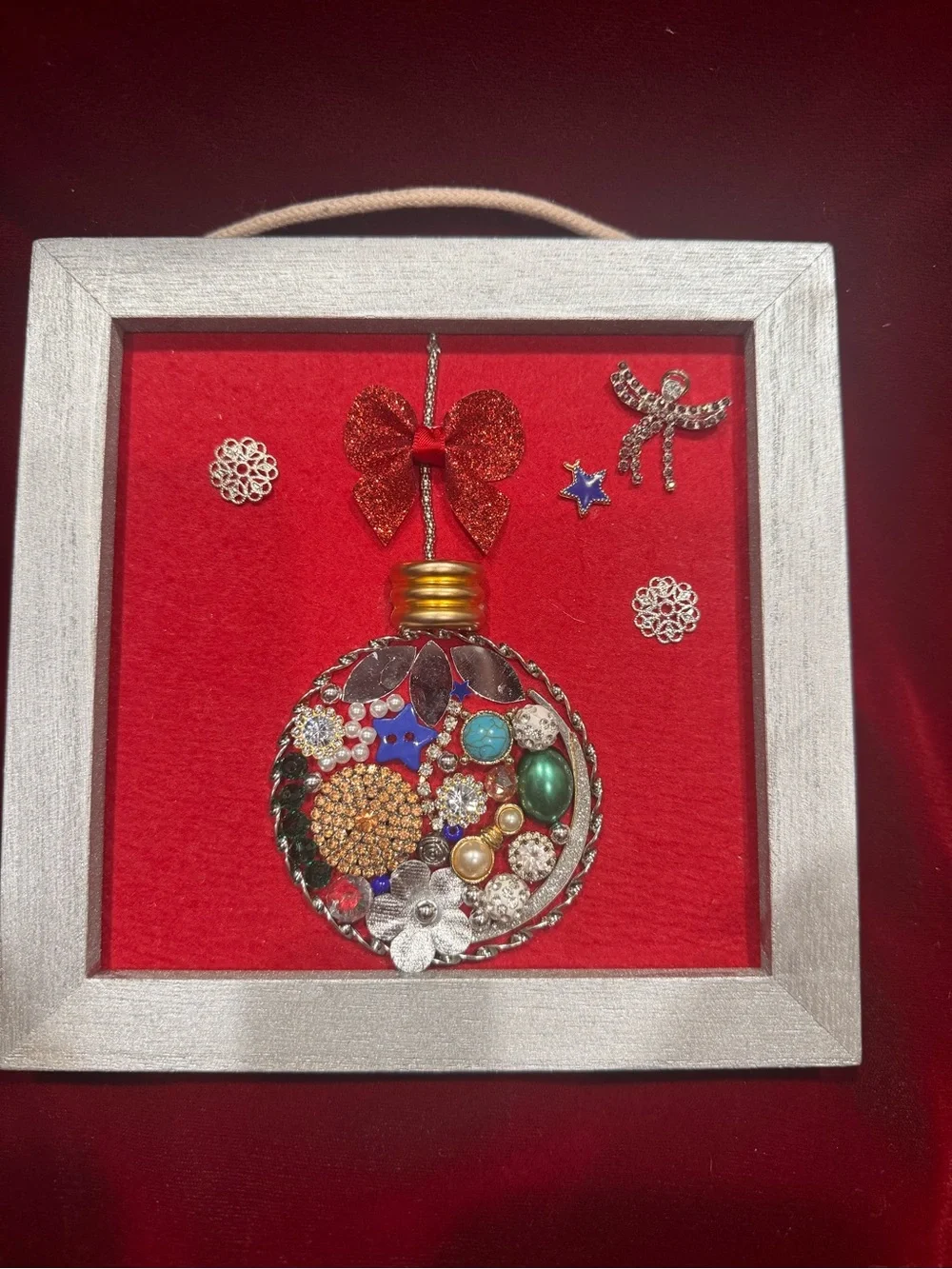 Handcrafted Holiday Ornament Shadowbox Wall Art - Red